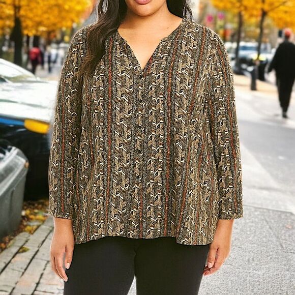 Catherines Top Plus Size 3X Button Up Bohemian Boho Chic Tribal Ethnic Flowy - Picture 13 of 16